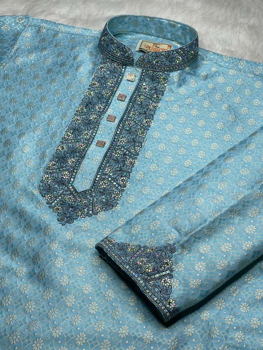 IMG-20250930-WA0000 লাক্সারি কাতান পার্টি পাঞ্জাবি - আকাশী কালার - Image 1