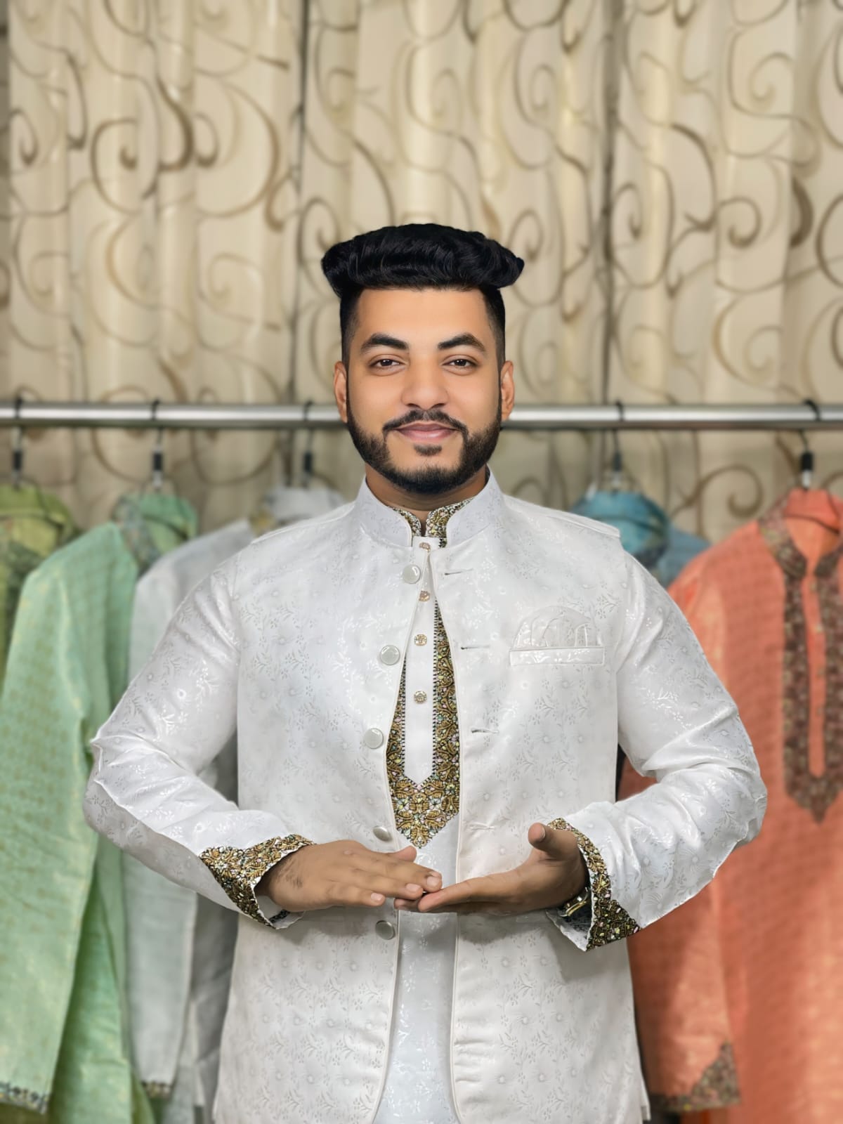 combo 1 Katan Party Punjabi & Koti - White Colour - Image 1