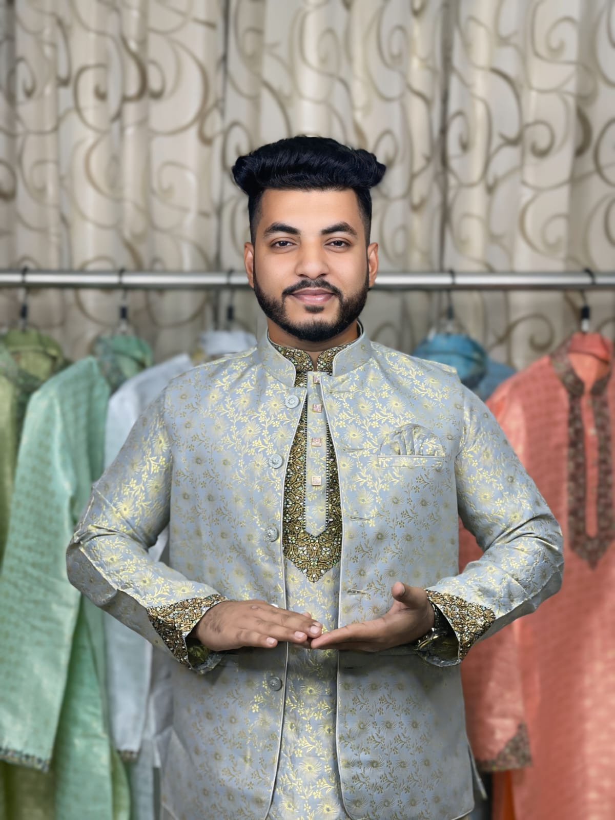 ertgert Katan Party Punjabi & Koti - Soft Ash Colour - Image 1