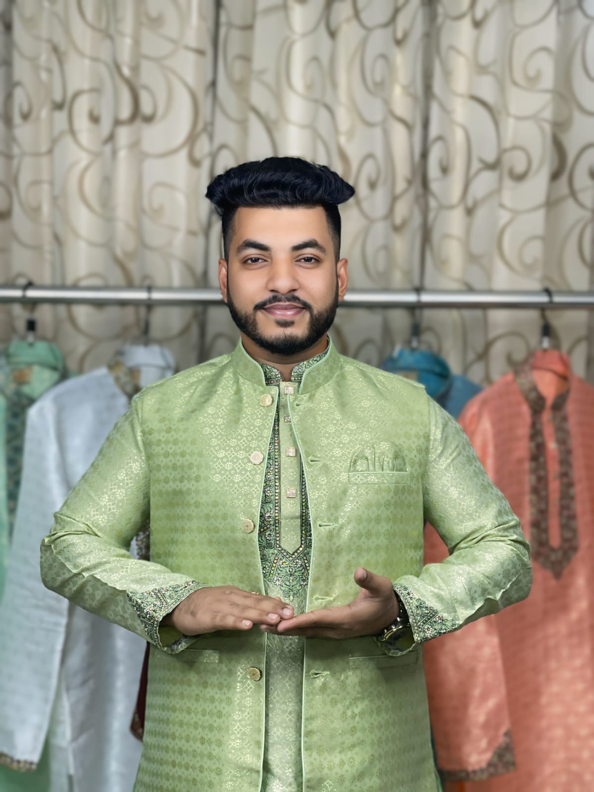 fgh Katan Party Punjabi & Koti - Deep Green Colour - Image 1